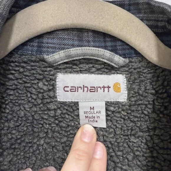 Carhartt Jacket Mens Medium Sherpa Lined Plaid Shirt Coat Workwear Fall 2019 - Picture 2 of 16